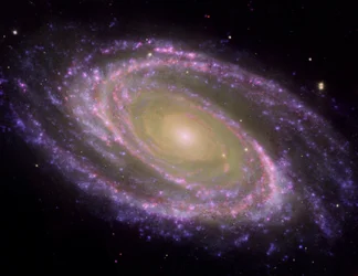 Spiral Galaxy M81, tilted at an oblique angle on to terrestrial line of sight, viewed in Multiwavelength light